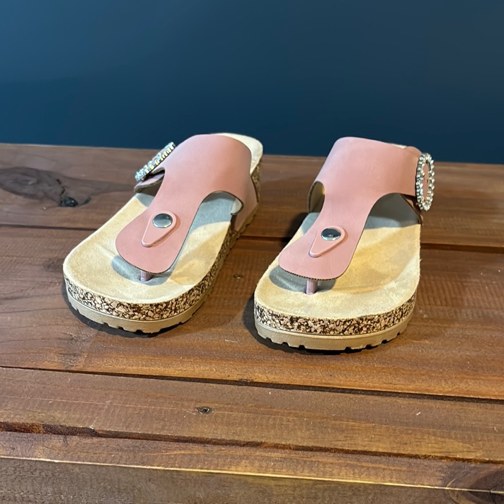 Women's Pink Sandals with Rhinestone Buckle